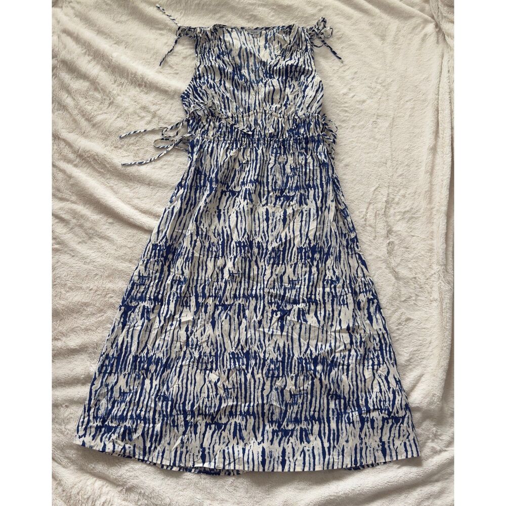 Rails Blue cream Zebra print maxi dress size S tie shoulder Boho resort
